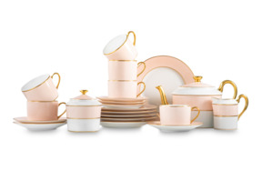 Сервиз чайный Legle Под солнцем на 6 персон 21 предмет, фарфор, розовый, матовый золотой кант